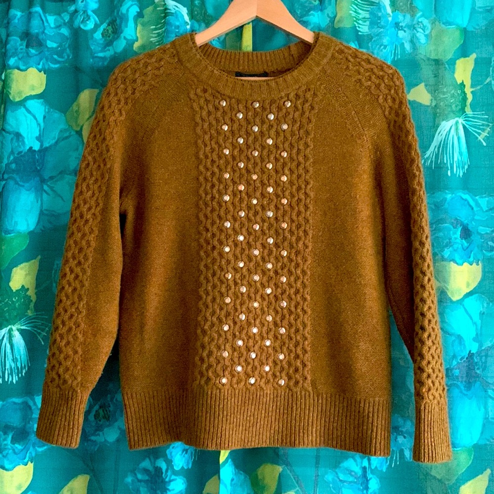 NWT J. Crew Embellished Honeycomb Cable Sweater - Small